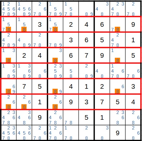 Qualle (Jellyfish) in Sudoku Beispiel Zeilen